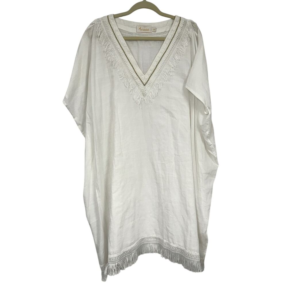 Verandah White Cotton Boho Swimsuit Coverup Womens OS Beachy Embroidered Dress